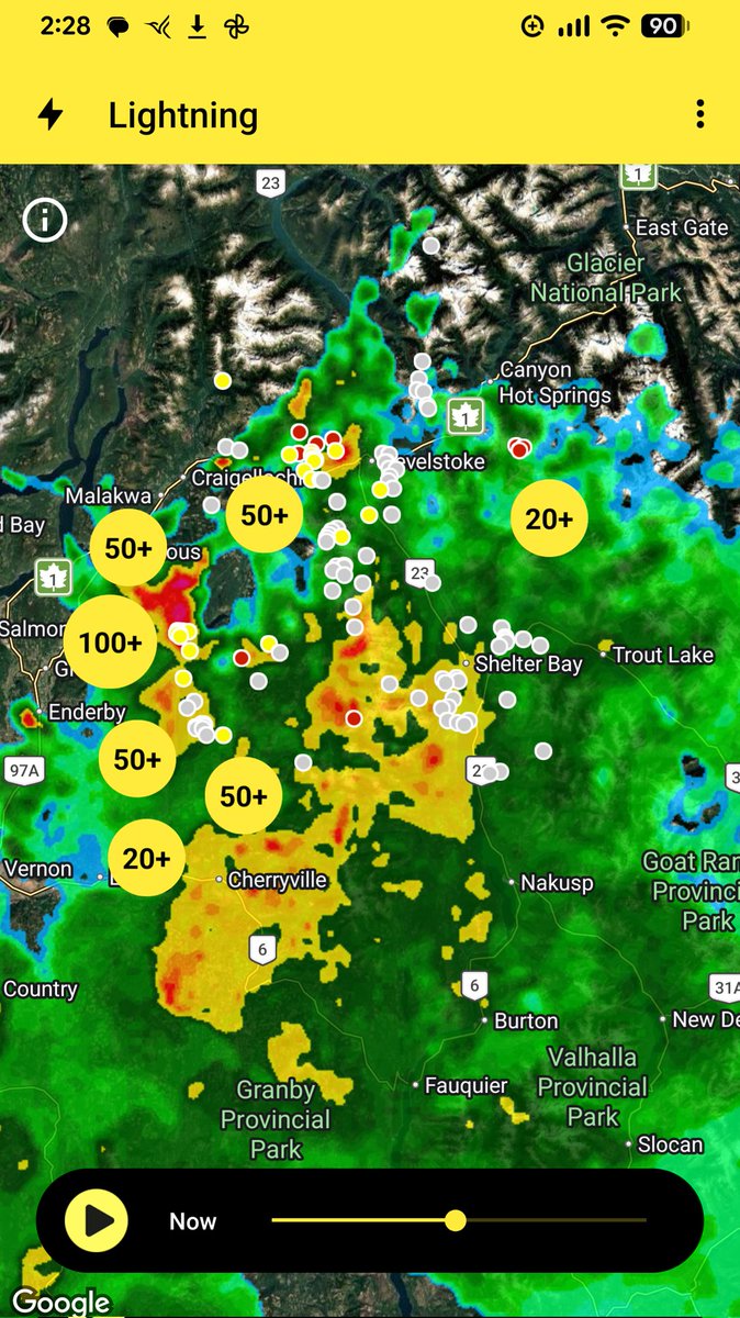 MuketyMuk's tweet photo. When picking up S40G65kmh at YRV swishing trees increasing with light to moderate showers . Thunder and lightning once every few minutes can hear the roar of the wind on ridges.#Revelstoke #BCStorm #BCWX https://t.co/x2P7cYlf2g