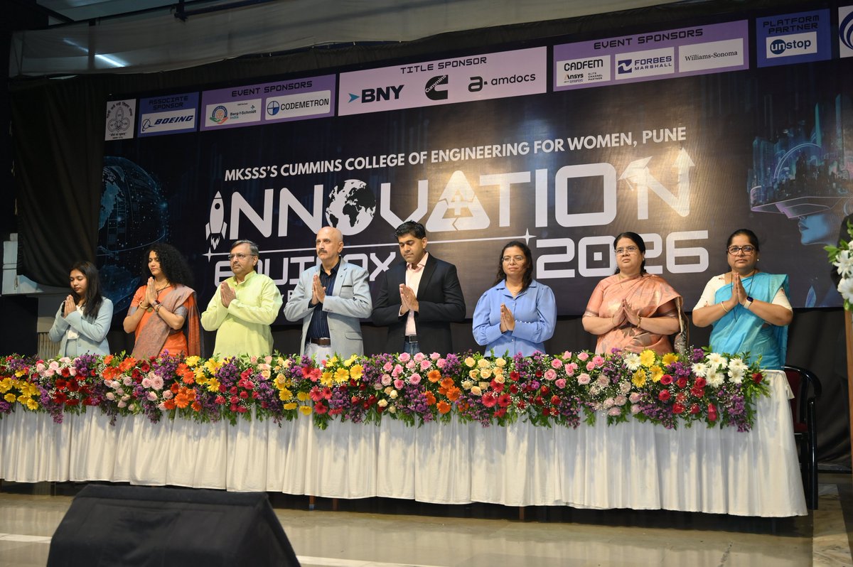 CumminsCollege's tweet photo. INNOVATION 2026
Equinox : Powered by Purpose

MKSSS’s Cummins College of Engineering for Women, Pune proudly hosted its flagship technical event and what a journey it was 
-5000+ Footfall
 -35+ Events
 -Hackathons, Coding, AI/ML, Hardware, Gaming, Cybersecurity &amp; more https://t.co/f4yT5WIFTt