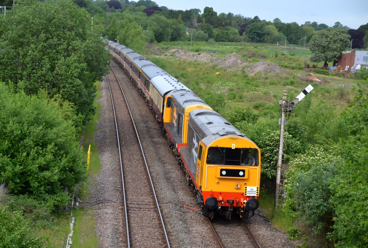 HavershamGreen's tweet photo. @railwaysillus @chris_railway @RailwayMagazine @railexpress @InterCityRlySoc 20132+20118  and 20096+20107 top and tail the 0746 Crewe to Worksop "Worksop Whistler" LSL railtour past Bamford Bridge in Uttoxeter on 29/5/26. https://t.co/tTjvFzXe2F