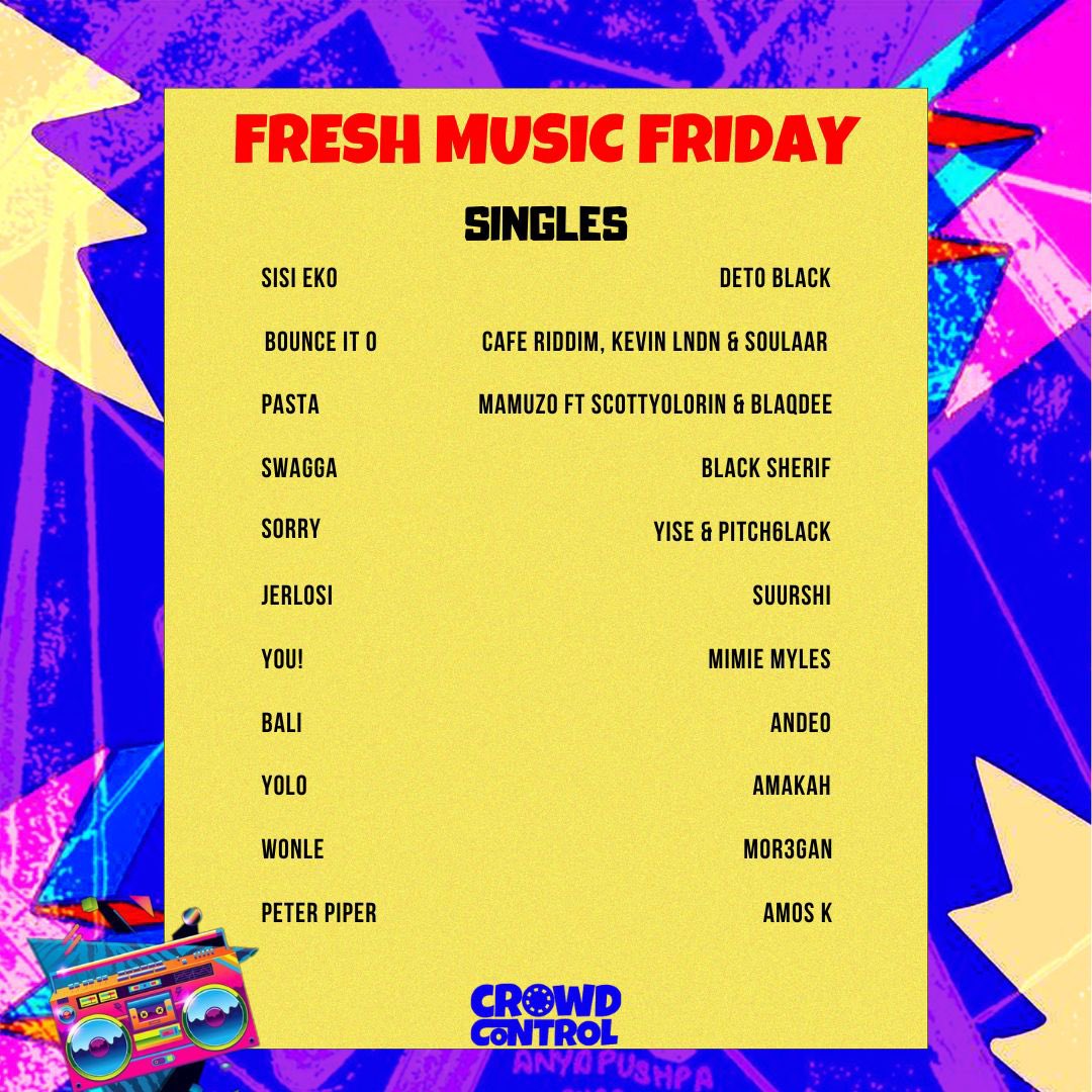 CrowdControlNG's tweet photo. FRESH MUSIC FRIDAY 🎤🎶🎧
STARRING: @Qingmadi 🛝
Featuring: @TiwaSavage @YoungJonn @BoySpyce @Kunmieofficial @Lojaymusic @celesteojatula @detoblack @patorankingfire @1RealJoeyB @blacksherif_ @Yiseszn @Mor3gan_ @itisamakah @itssoulaar @mimie_myles @Suurshibaby 🔥 https://t.co/DV3LTslPZM
