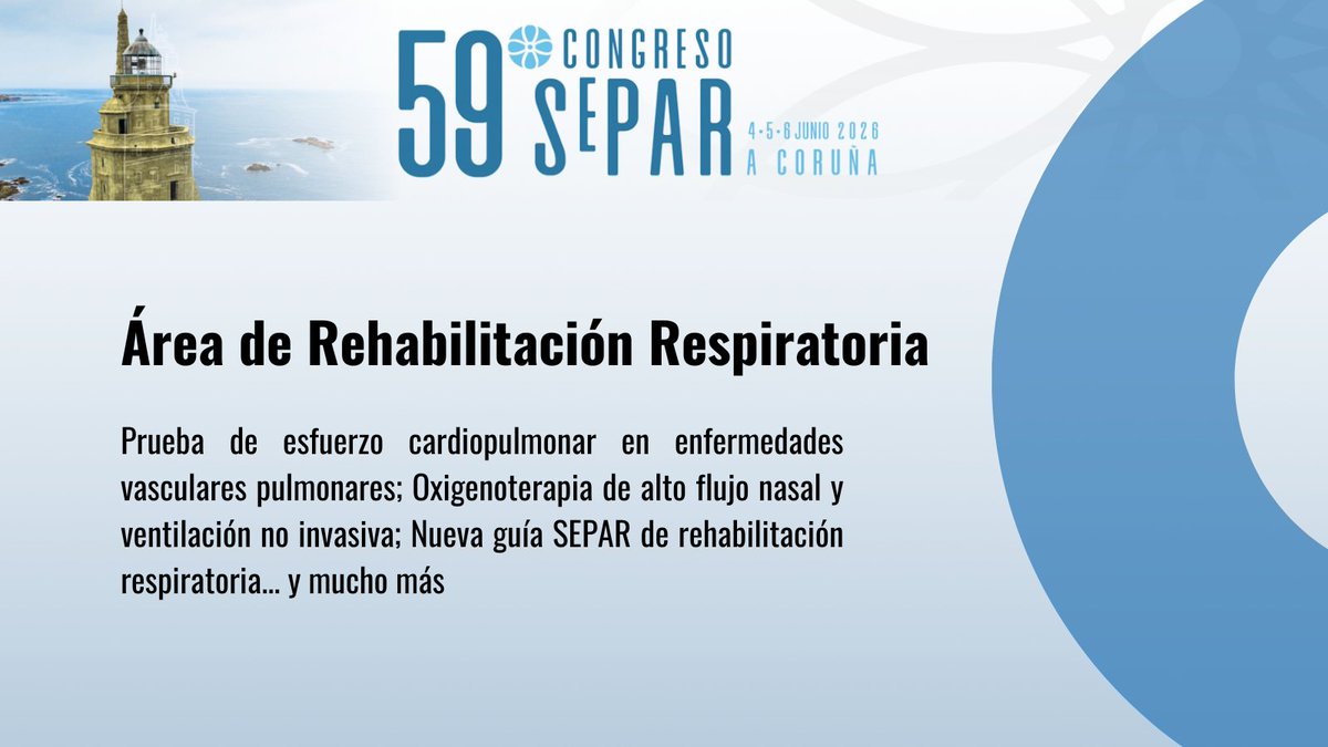SeparRespira's tweet photo. ¡Solo quedan 6 días para el 59º Congreso #SEPAR!

Hoy te presentamos el completo programa que ha preparado el Área de @RehabilitaSEPAR 👇

🔗 https://t.co/L9TF3Fv67T

¿Te apuntas?

#SEPARespiraACoruña https://t.co/HEFyEhw2ur