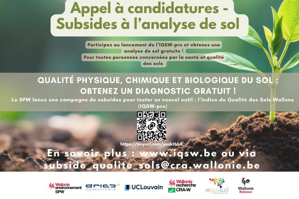 SPAQuEsa's tweet photo. 📢 L'IQSW-pro lance un appel à candidatures ouvert à tous pour bénéficier d’un diagnostic de sol (qualité physique, chimique et biologique) !

👉 Pour candidater, proposez un (ou plusieurs) site(s) de diagnostic via ce formulaire: https://t.co/CeeVJphuvX https://t.co/vOjYCFH8mI