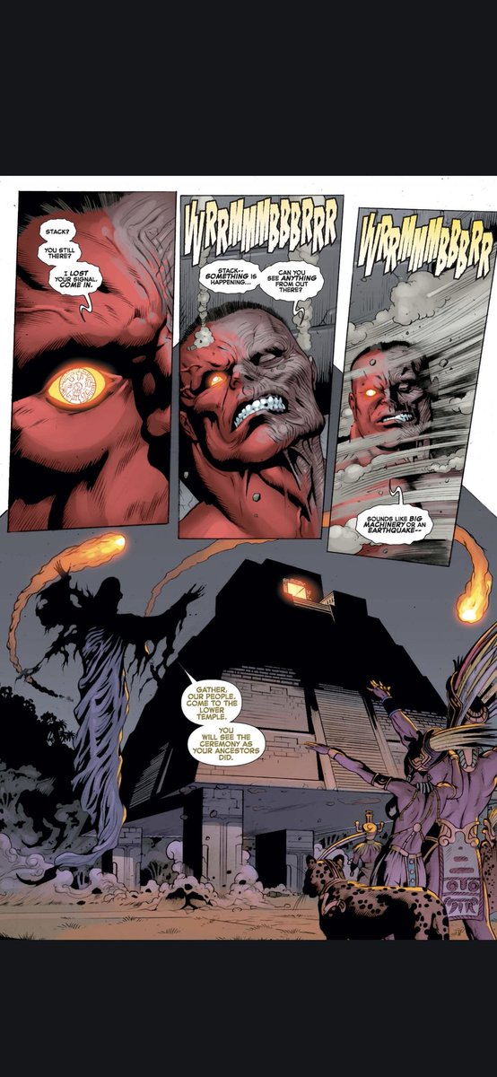 allthingshulk's tweet photo. The Mayan Gods plan to remake the world in their own immage.  They have taken out A-Bomb, and are now slowly taking Red Hulk's gamma power to help in their efforts to take over the world. Is this it for the Red Goliath? Stay tuned https://t.co/IymnF9bxb3