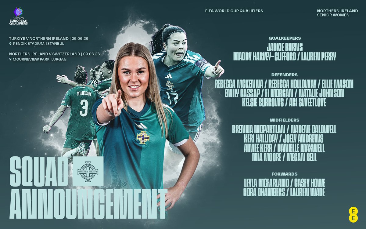 NorthernIreland's tweet photo. The squad is set ✨ Our senior women's team for our final two @FIFAWWC qualifiers 🙌

Your seat awaits 👀 https://t.co/aLhPgdiIjX #GAWA #TogetherWeThrive https://t.co/kvB4okdK3o