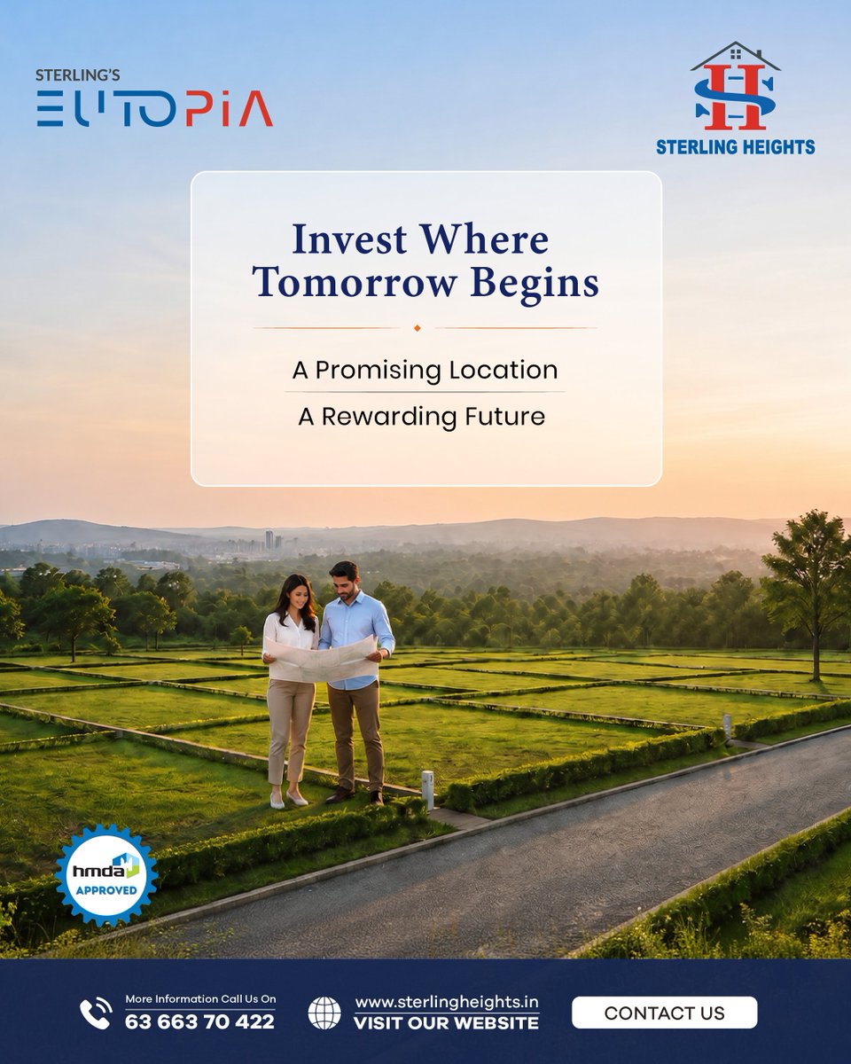 Sterling_hyd's tweet photo. The right location has the power to shape a brighter tomorrow. 🌱 Invest in plot designed for future growth, lasting value and opportunities that grow with time.
📞 Call us: 63663 70422
 🌐 Visit: https://t.co/oz6cks5zSZ

 #SterlingsEutopia #FutureGrowth #SmartLandInvestment https://t.co/tcQBlTVD2j