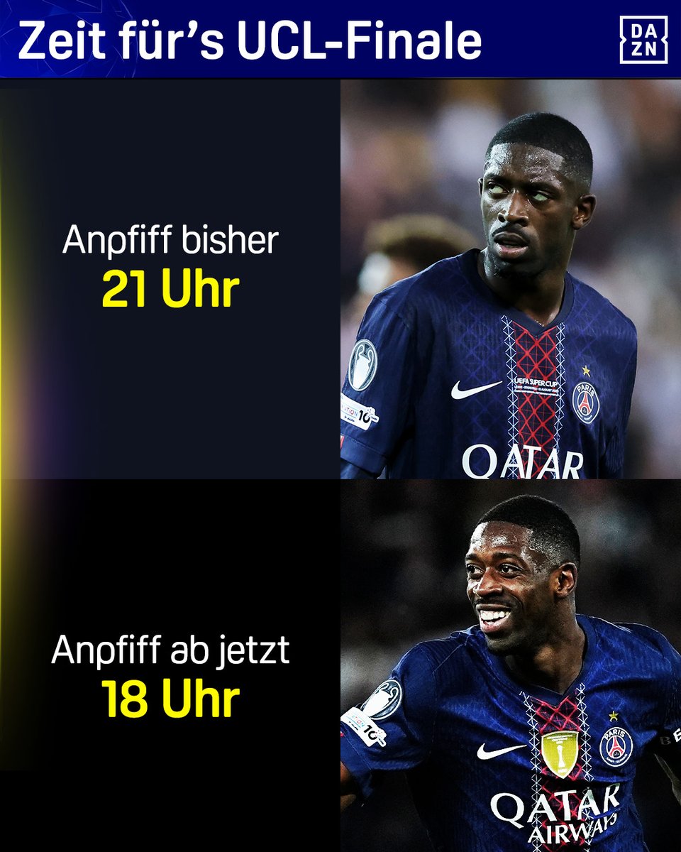 DAZN_DE's tweet photo. Morgen keinesfalls zu spät einschalten! 
Laut der UEFA soll das "Fan-Erlebnis so in den Mittelpunkt gestellt" und für "alle Beteiligten noch zugänglicher, integrativer und eindrucksvoller" gemacht werden.

Das Endspiel der Champions League zwischen PSG und Arsenal seht Ihr ab 4,99€ mtl. live auf DAZN - Link in der Bio 📱 #UCL