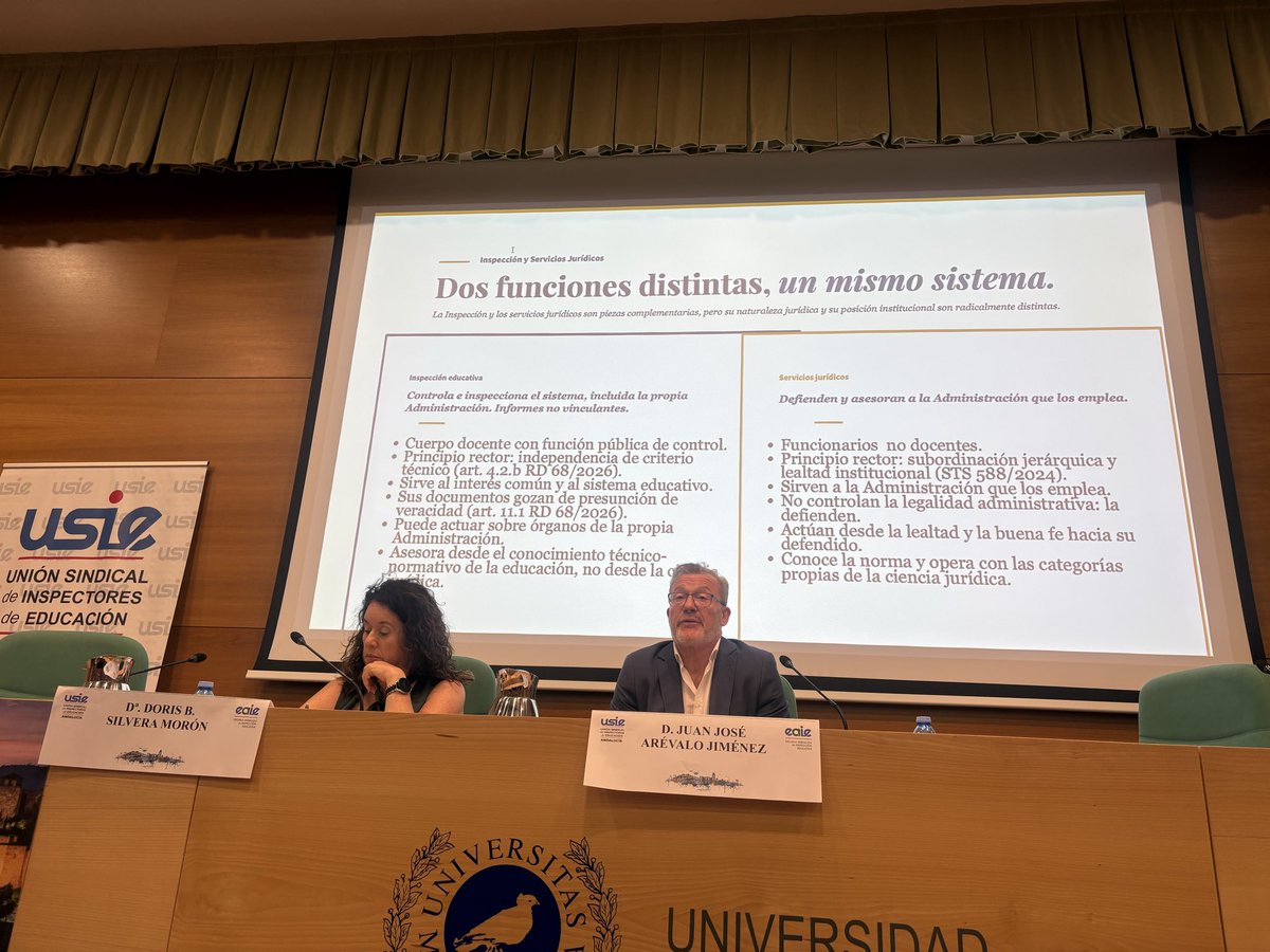 USIE_ANDALUCIA's tweet photo. Seguimos sumando en el 2o. día de la IX jornada @USIE_Andalucia. Turno ahora para Juan José Arévalo, aportando la visión estatal y práctica sobre el marco jurídico en la inspección.
Reflexión, debate y pautas claras para seguir garantizando la seguridad jurídica en los centros. https://t.co/s6NHPqx2lD