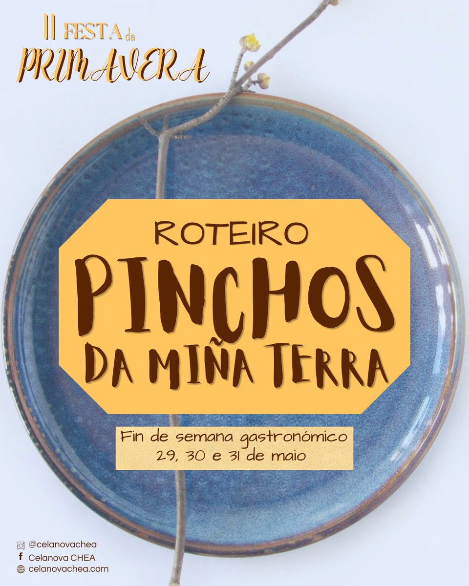 ConCelanova's tweet photo. 🌸 II FESTA DA PRIMAVERA EN CELANOVA 🌸
A Asociación Celanova CHEA organiza, dende hoxe venres ata o domingo 31 de maio, desfiles👗, música e baile 🎵, bingo e sorteos💃 ... e gastronomía co Roteiro de Pinchos da Miña Terra! 🥂🍢
🕐 Hoxe ás 13.30 h inauguración na Praza Maior ✨ https://t.co/Yy6dMogYjF