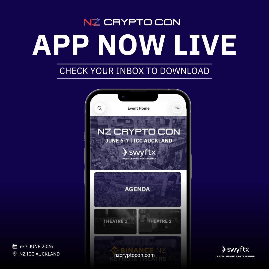 nzcryptocon's tweet photo. 🚨 The NZCryptoCon app is now LIVE 🚨

Your direct access to schedules, speakers, networking, updates and everything happening at NZCryptoCon is officially here.

📩 App download links have been sent to your inbox.

See you at NZCryptoCon next weekend. https://t.co/ZjvPu1E328