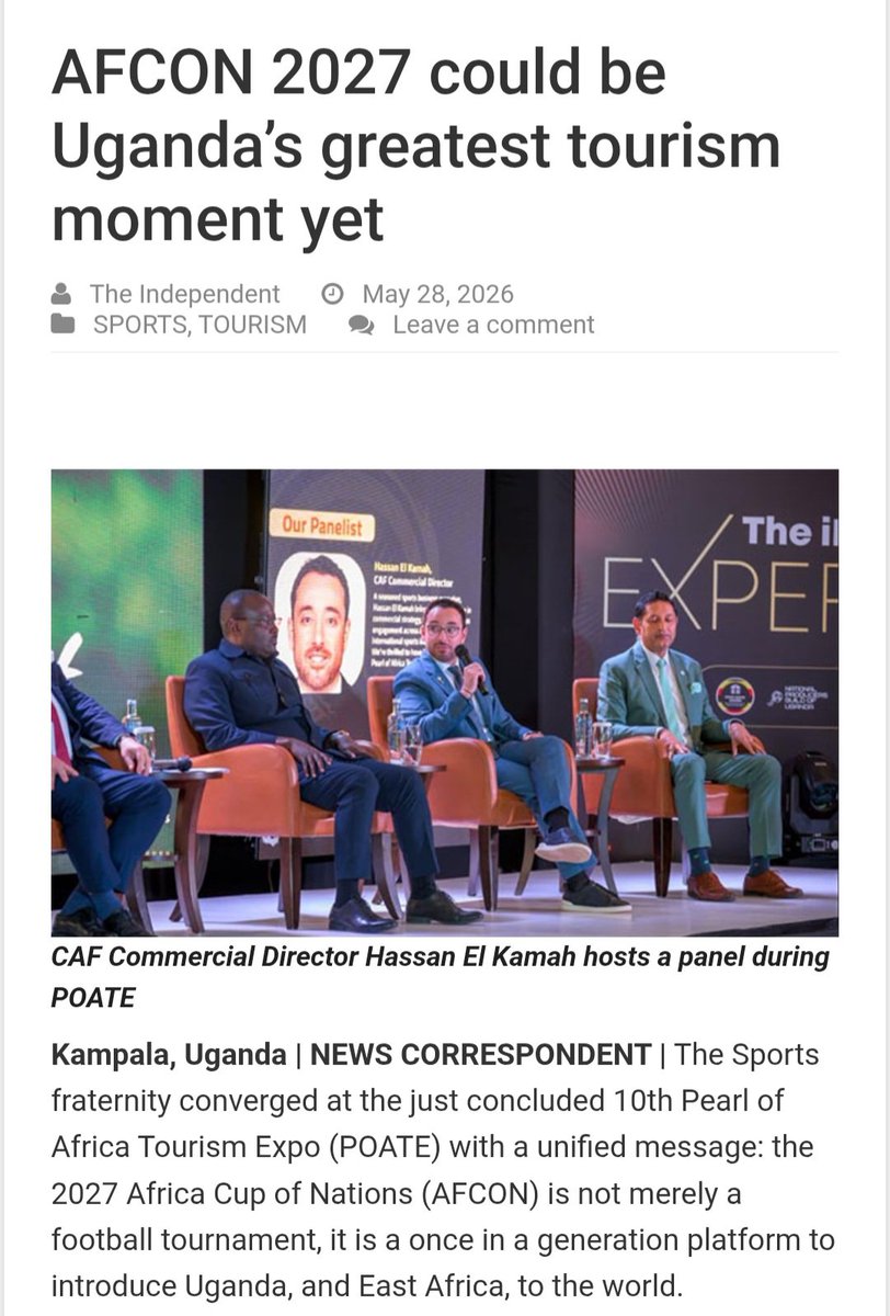 equator_posts's tweet photo. Following the Success of The Pearl Of Africa Tourism Expo 2026, many panelists from around the world cited that AFCON 2027 could be Uganda's greatest tourism moment yet. 🔥📸🇺🇬👏
#EquatorPosts #AFCON2027 #Uganda https://t.co/ENLA2YSjD1