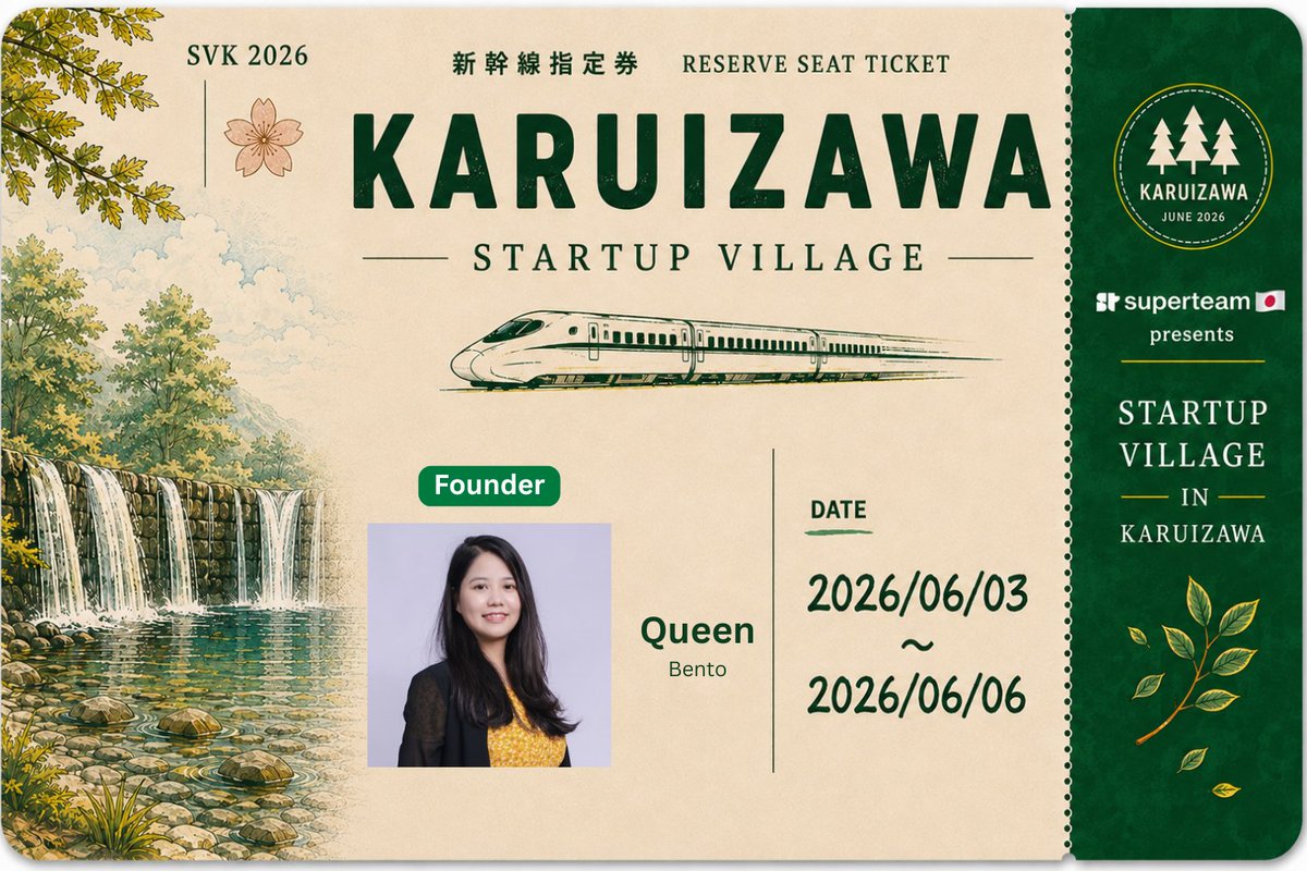 SuperteamJapan's tweet photo. . @Queelbi が、Startup Village in Karuizawaに参加します🌳

We are excited to announce that @Queelbi from @bento_guard will be joining Startup Village in Karuizawa 🌳

🗓️ June 3-6, 2026

Colosseum Hackathonを走り切ったビルダー / ファウンダーがプロダクトに磨きをかける集中合宿🏕️ https://t.co/zFyA3hJSBQ