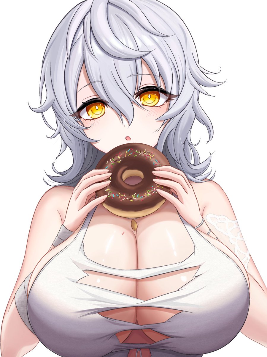 potatomato_8's tweet photo. ドーナツ食べる謎シチュのイオちゃん描いた～
ミスド行ったらイオちゃんにも食べさせてあげたくなったから！
描いてる途中でミスドからクリスピークリームドーナツに変えたのは秘密（チョコ部分をカラフルにしたかった…） https://t.co/F9pk2wIpXN