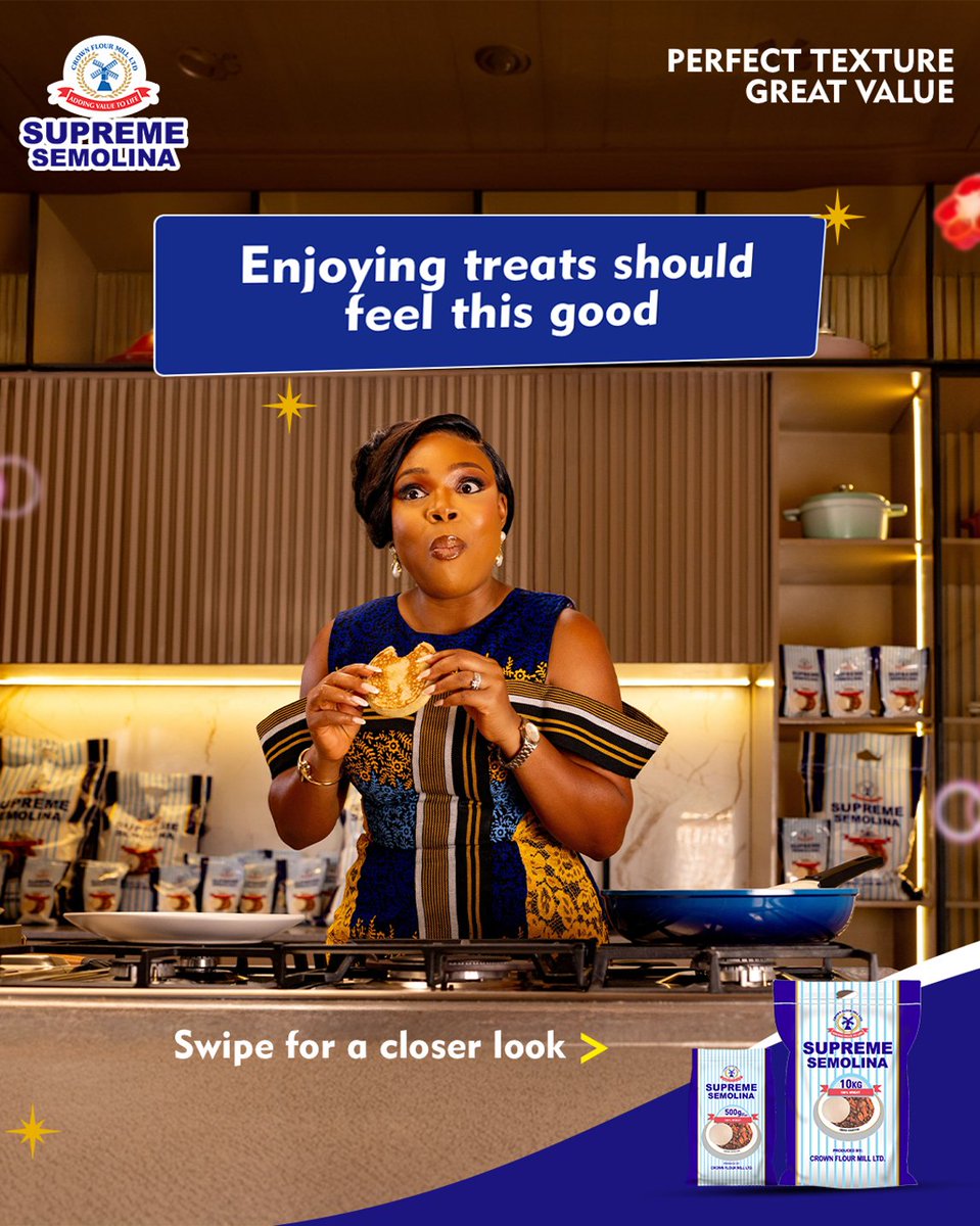 SupremeSemoNg's tweet photo. With Supreme Semolina, your favorite treats come out just right every time…

smooth, delicious, and deeply satisfying.

#Supremesemolina #Supremeexperience #Semolina #Nigeria #PerfectTexture #GreatValue #SupremeTreats https://t.co/UTGdu33NNf