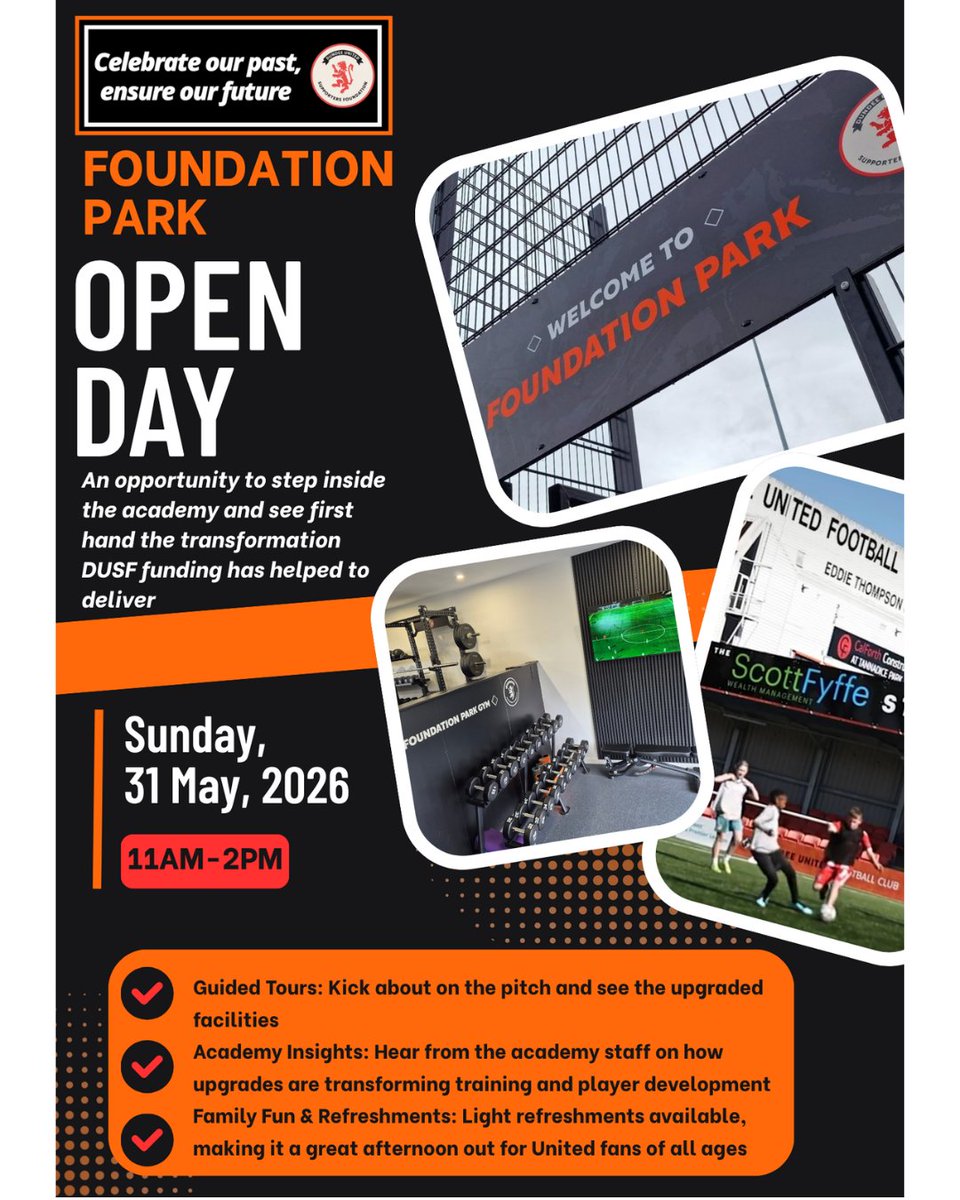 DUSF2017's tweet photo. FOUNDATION PARK OPEN DAY takes place this Sunday Pop in any time between 11am-2pm. 
Non-Members as well as Members very welcome.
A great opportunity to step inside the facility and see the massive transformation funding has delivered.
Register here ⤵️
https://t.co/OE4mXf2u2m https://t.co/HyRddkrbr2