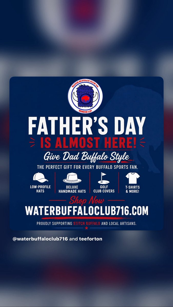 WBC716's tweet photo. 🏈🦬 FATHER’S DAY IS RIGHT AROUND THE CORNER! 🦬🏈

Looking for the perfect gift for the Bills or Sabres fan in your life?

The Water Buffalo Club 716 has unique gifts Dad will actually love:

🎁 Low-profile Water Buffalo Club hats 🎁 Handmade deluxe hats crafted locally by Stitch Buffalo 🎁 Golf club covers 🎁 T-shirts and more!

Whether he’s cheering from the tailgate, the stands, or the couch, we’ve got something to help him show off his Buffalo pride.

💙 Give Dad a gift that’s as unique as he is.

🛒 Shop now at https://t.co/e4NLaJIdkl

🦬 Supporting local artisans and the amazing refugee sewists at Stitch Buffalo.

#FathersDay #BuffaloBills #BillsMafia #BuffaloSabres #WaterBuffaloClub716 #BuffaloProud