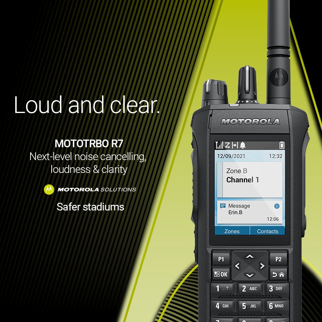 RadiotronicsUK's tweet photo. The #MOTOTRBO R7 cuts through the roar📣 of a packed stadium. Helping to ensure your team hears and is heard with superior voice clarity, outstanding range and long-lasting battery life.

Learn more: https://t.co/h1PKcXRoQ4
#SaferStadiums https://t.co/dEmHfNf591