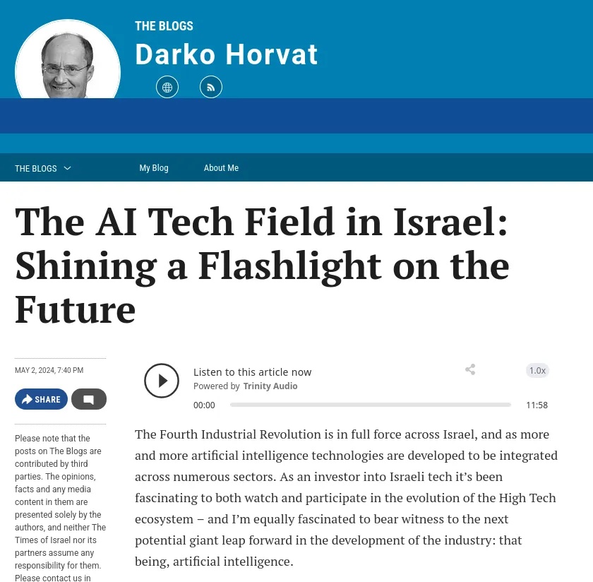 Virostatiq's tweet photo. Horvatov izraelski AI portfelj po podatkih zajema Tectu in Global  AI. Horvat je primerja izraelsko tehnologijo AI s "svetilko, ki nam  kaže pot v prihodnost". Podjetji razvijata "rešitve za države" na področju generativne AI. spec.  "AI governance", podatkovne platforme, ... https://t.co/7TSxEY9LKk