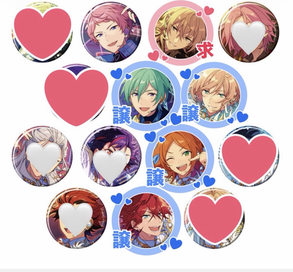 Lul8V's tweet photo. 【交換】あんスタ 缶バッジ コレ缶 Feb. idol Apr. Idol Side
譲 燐音 英智 ニキ 桃李 千秋 一彩 スバル
Apr★4

求 Feb.i 薫 Dec.i宗 /みか
※同レア同士希望

・赤線は宗のみ（周年複数提供○）
・宗は比率相談可
自宅に届いてますが、出先のため帰宅後にお写真提示となります🙇 https://t.co/H9PnL92hqK