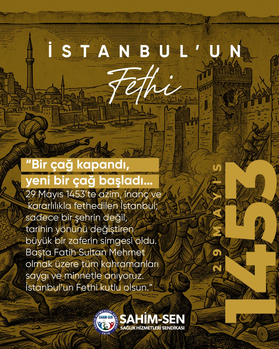 Sahimsen_'s tweet photo. İstanbul’un Fethi kutlu olsun. 🇹🇷

29 Mayıs 1453; azmin, inancın ve kararlılığın tarihe altın harflerle yazıldığı gündür. Fatih Sultan Mehmet Han ve kahraman ordusunun emaneti olan bu büyük zafer; birlik, mücadele ve güçlü bir iradenin simgesi olmaya devam etmektedir.
İstanbul’un Fethi’nin yıl dönümünde, başta Fatih Sultan Mehmet Han olmak üzere tüm ecdadımızı rahmet, minnet ve saygıyla anıyoruz.

#İstanbulunFethi #29Mayıs1453 #FatihSultanMehmet #sahimsen