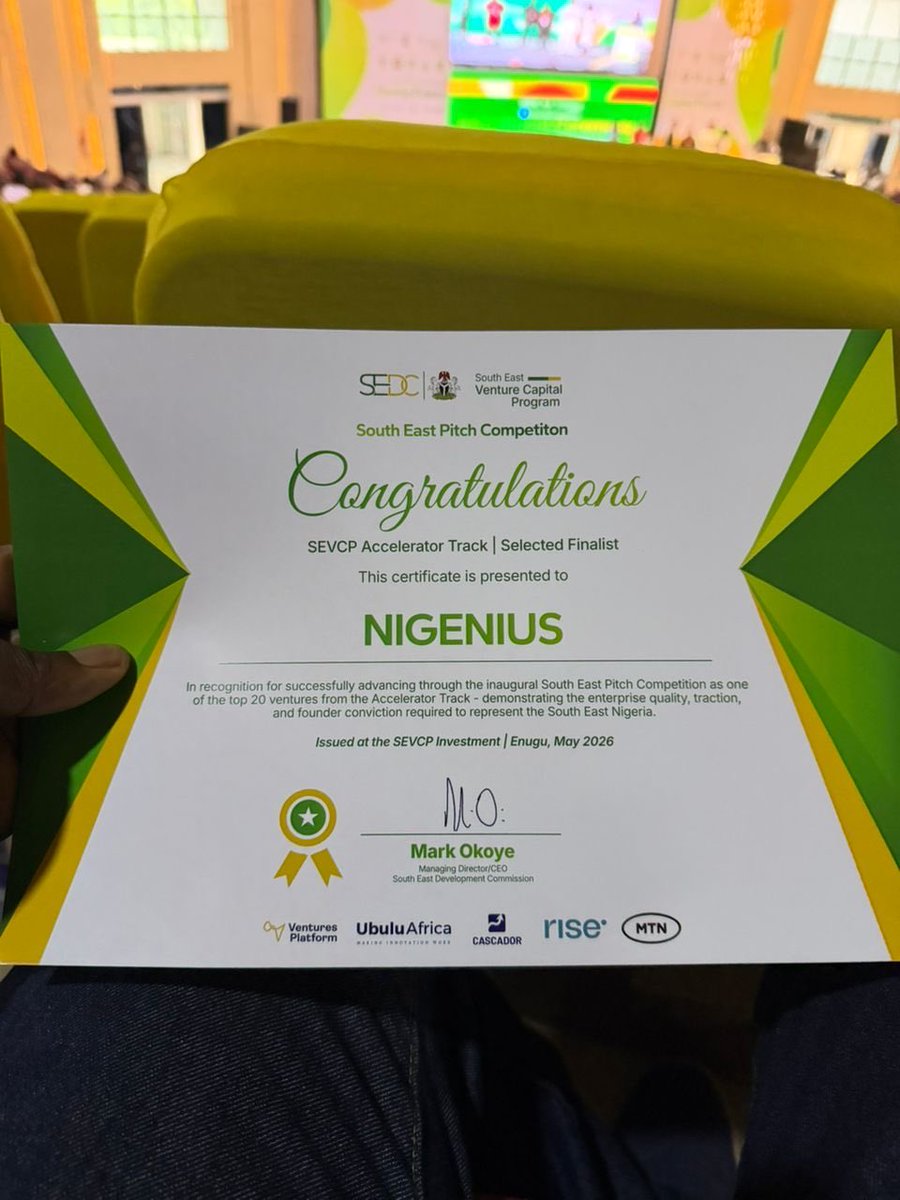 nigenius's tweet photo. Excited to share that Nigenius emerged as one of the winners at the SEDC Pitch Competition 🎉✨

Grateful for the opportunity, the journey so far, and everyone building this vision with us. The future of learning is bright 🚀 https://t.co/Hgb2DO12IR