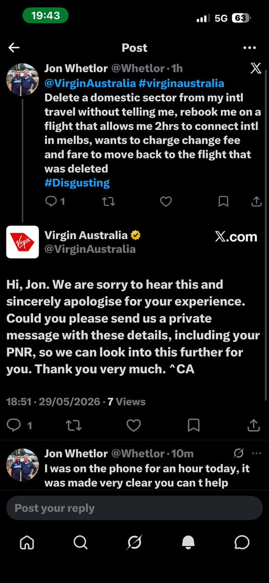 Whetlor's tweet photo. No one is listening at @VirginAustralia https://t.co/N2chEYGx3b