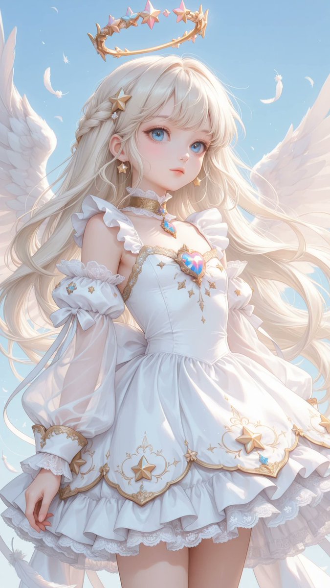 AliceLavli's tweet photo. 天使の衣装プロンプトをどうぞ✨
angelic dress, pure white, ivory and soft gold color palette, elegant sweetheart neckline, layered lace collar, delicate pearl embroidery, translucent puff sleeves, flowing chiffon shoulder drapes, fitted princess bodice, crystal heart brooch at chest, gold filigree ornaments, high waist silhouette, oversized ribbon bow at back, multilayer cloud like skirt, extra fluffy petticoat volume, cascading chiffon layers, feather inspired ruffles, lace trimmed hemline, pearl chains, crystal charms, star ornaments, celestial embroidery, floating ribbon tails, ornate sleeve cuffs, soft silk and chiffon fabrics, heavenly princess fashion, divine and graceful appearance, dreamy fantasy aesthetic, luxurious angel costume
