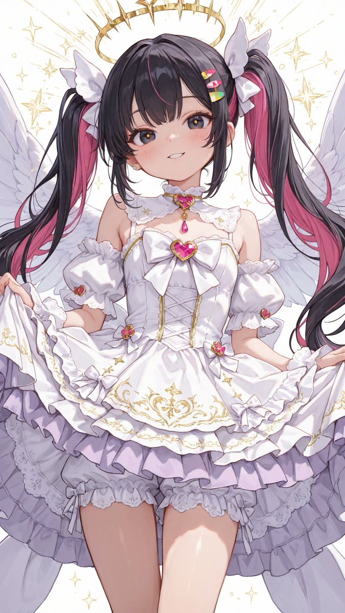 AliceLavli's tweet photo. 天使の衣装プロンプトをどうぞ✨
angelic dress, pure white, ivory and soft gold color palette, elegant sweetheart neckline, layered lace collar, delicate pearl embroidery, translucent puff sleeves, flowing chiffon shoulder drapes, fitted princess bodice, crystal heart brooch at chest, gold filigree ornaments, high waist silhouette, oversized ribbon bow at back, multilayer cloud like skirt, extra fluffy petticoat volume, cascading chiffon layers, feather inspired ruffles, lace trimmed hemline, pearl chains, crystal charms, star ornaments, celestial embroidery, floating ribbon tails, ornate sleeve cuffs, soft silk and chiffon fabrics, heavenly princess fashion, divine and graceful appearance, dreamy fantasy aesthetic, luxurious angel costume