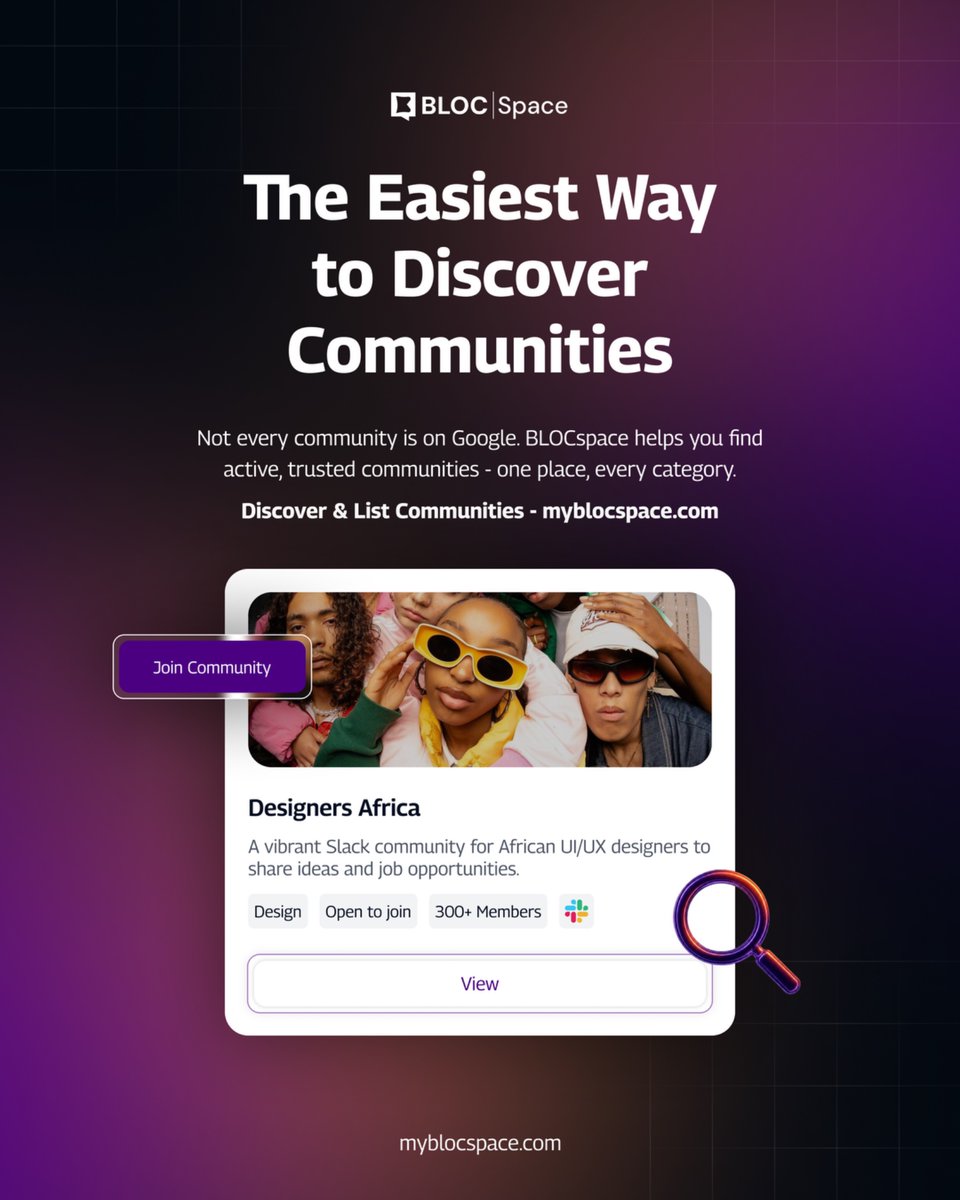 BLOCspacehq's tweet photo. Not every community is on Google.

The ones worth joining are hidden behind expired links, buried posts, and "ask someone who knows someone."
BLOCspace fixes that. One place. Every category. Active communities, ready to find and join.

Tap the link in bio to discover communities https://t.co/pp5wSdzFVx