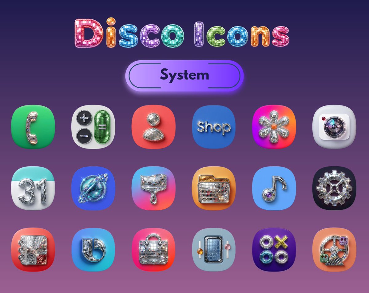 AndroidTools3's tweet photo. Disco Icons is finally LIVE on Google Play 🪩✨

A brand new Disco Morphism experience for Your Homescree is here.

🔥 1200+ Icons
 🎨 Exclusive Wallpapers
 📩 FREE Icon Requests are OPEN for a limited time — help build the pack based on the apps YOU actually use.

 • Download the app 👇
https://t.co/7v3I8KXpHb

🎁 10 PROMO CODES GIVEAWAY!

• Follow me
• Like & repost this post
 • Comment with : Disco Icons

⏰ Winners in 48 hours.

#Discomorphism #oneui
#oneui9