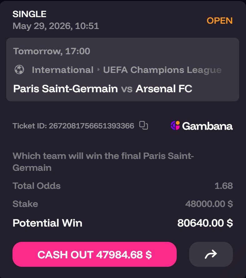 CNPbetting's tweet photo. 🚨 +$32,640 Incoming? 💰🔥

Just placed a HUGE bet on PSG to win the Champions League Final 🏆🇫🇷

If PSG gets the job done, I'll be giving back $2,000 CASH to one lucky follower! 🎉💸

To enter:

1️⃣ Like this post ❤️
2️⃣ Repost 🔄
3️⃣ Follow me ✅ https://t.co/B6KmBrAfo3