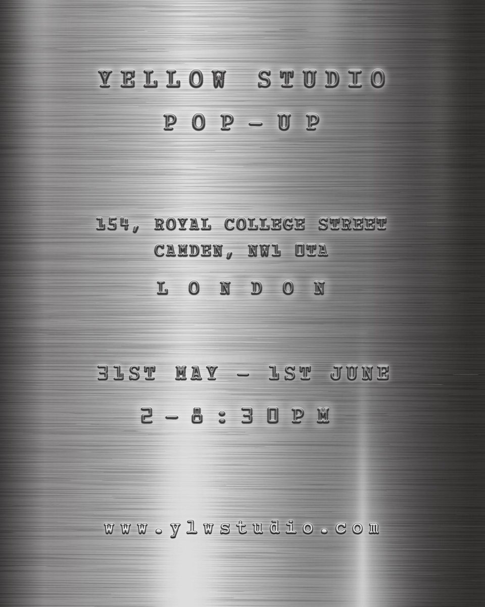 _YELLOWSTUDIO_'s tweet photo. Yellow Studio presents a two day installation in London exploring contemporary luxury through texture, silhouette and atmosphere.

31 May — 1 June
154 Royal College Street
Camden, London
2PM — 8:30PM

The space.
The people.
The feeling https://t.co/yRNHm0ZXi7