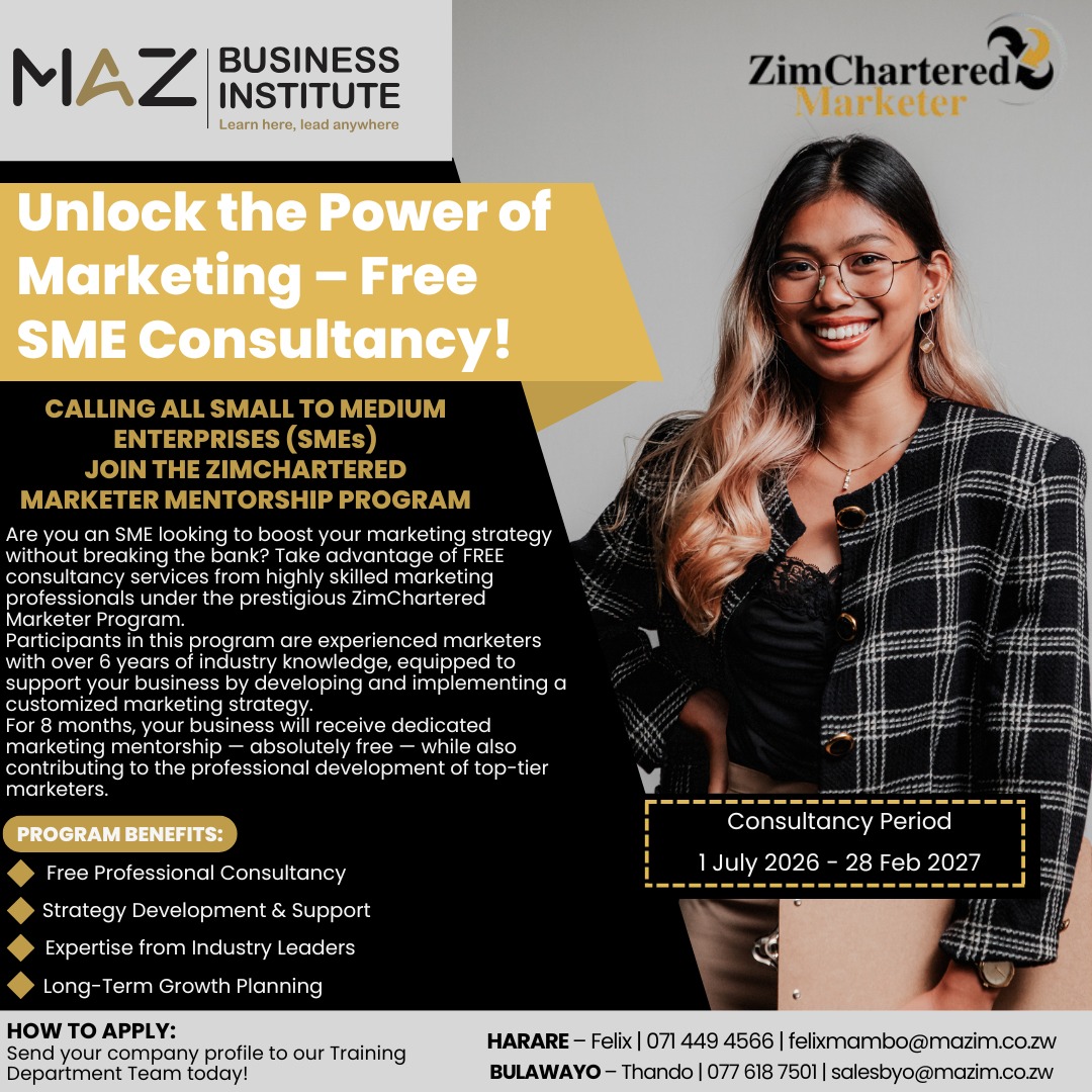 MarketersZim's tweet photo. Calling all SMEs 🚀

Unlock the power of marketing with the ZimChartered Marketer Mentorship Program and get FREE professional consultancy from experienced industry experts. ✨

Grow your brand, strengthen your strategy and take your business to the next level at no cost. https://t.co/xBTRWyfeWg
