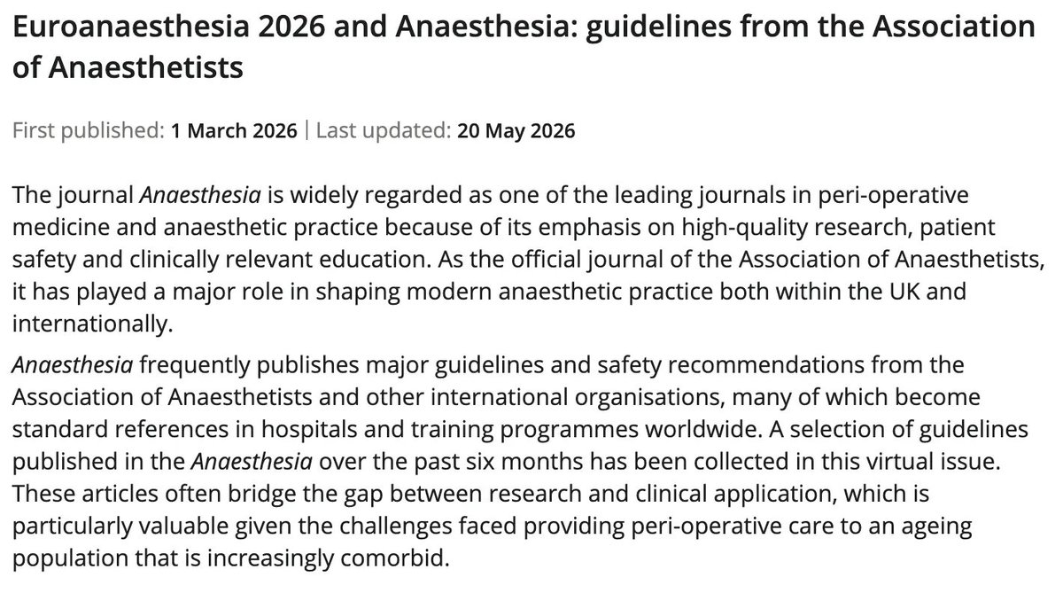 Anaes_Journal's tweet photo. Are you attending Euroanaesthesia?   

This #EA25 virtual issue contains a selection of guidelines published in the past 6 months.  

#anaesthesia #MedTwitter

https://t.co/5pj1qqvaic https://t.co/AqixndLv2W