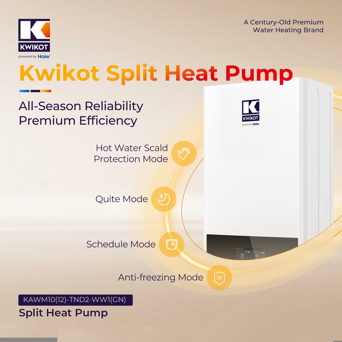 HaierWH's tweet photo. 🌿All-Season Comfort
Kwikot Split Heat Pump KAWM10(12)-TND2-WW1(GN) delivers efficient heating with Quiet, Schedule, and Anti-freezing modes for smarter living.💧
#Kwikot #SplitHeatPump #EnergyEfficient https://t.co/CapzA6bKXH