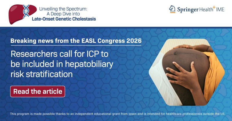 SpringerIME's tweet photo. Live from EASL 2026: Researchers call for ICP to be included in hepatobiliary risk stratification.