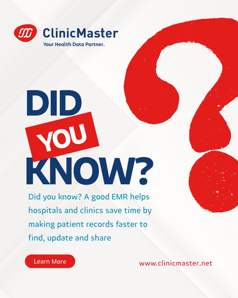 clinicmaster's tweet photo. Did you know? A good EMR helps hospitals and clinics save time by making patient records faster to find, update and share. #MinistryofhealthUganda #UNICEF #WHO #UnitedNations #TMR #MulagoNationalReferalHospital https://t.co/0juE7QU5xO
