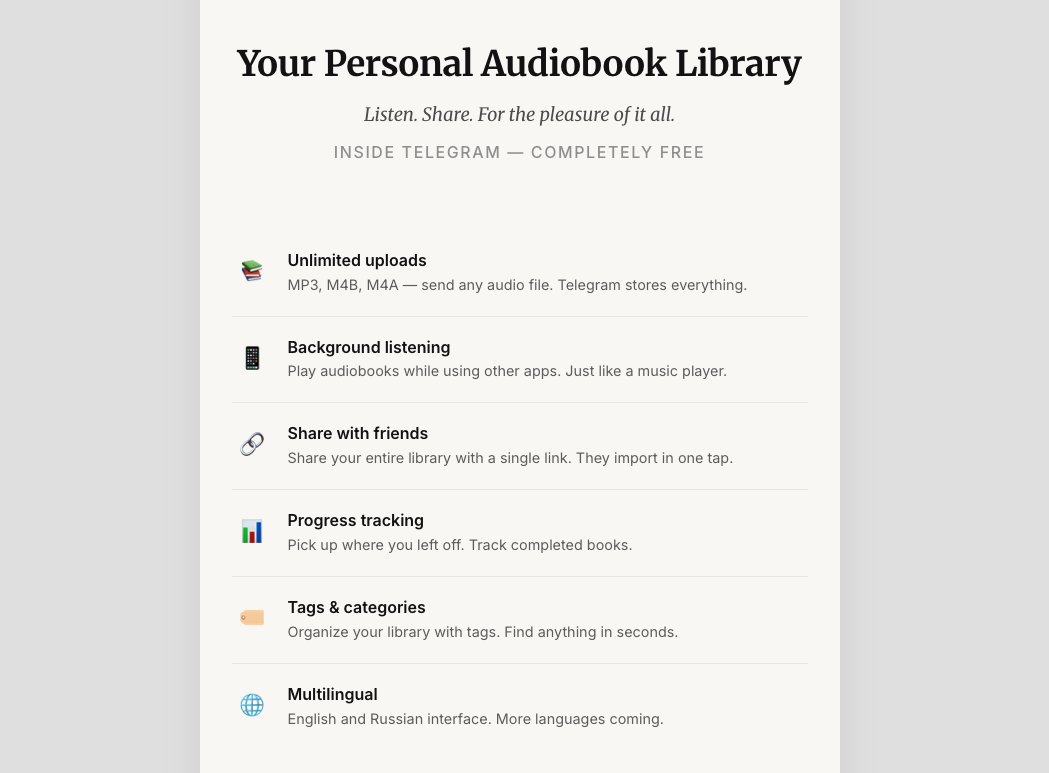 temaprint's tweet photo. Telegram = лучший self-hosted audiobook player, если честно.

Сделал AudioBook Bot:
— MP3 / M4B / M4A
— прогресс прослушивания
— шаринг библиотек
— background play
— бесплатно
Твой личный Audible без DRM.

https://t.co/1F7ICoWQ6S
https://t.co/LPOp3NcaJH
https://t.co/f4XZIKnfRy https://t.co/ahgbys125Y