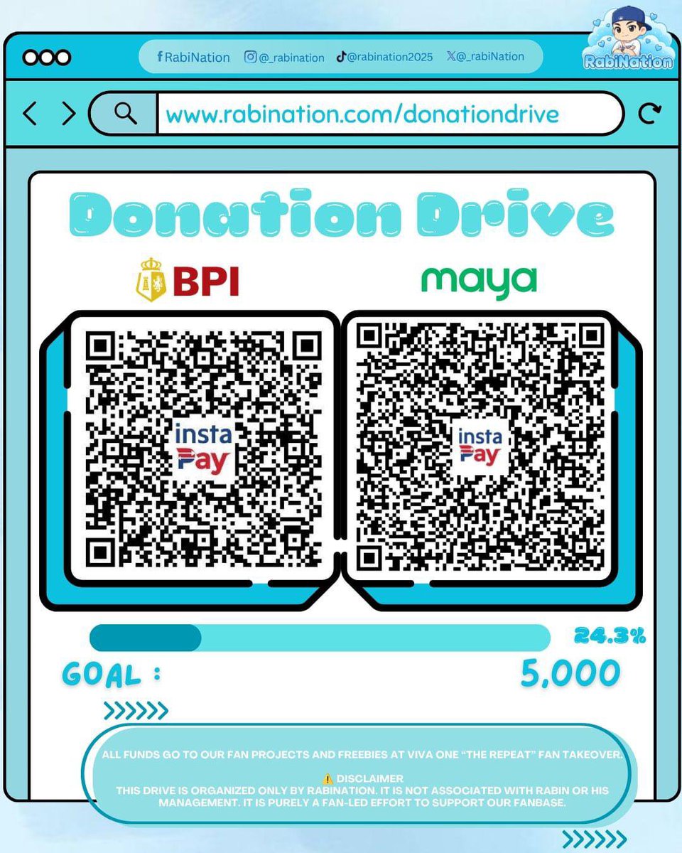 _rabiNation's tweet photo. Thank you to everyone who continues to support our Donation Drive 3rd Wave. Every peso, share, and effort means so much to us. π«Άβ¨
As of May 29, 2026, we have raised 24.3% achieved! π
Letβs keep the love and support flowing, RabinNation! π« #RabiNation https://t.co/nKIGurW7MK
