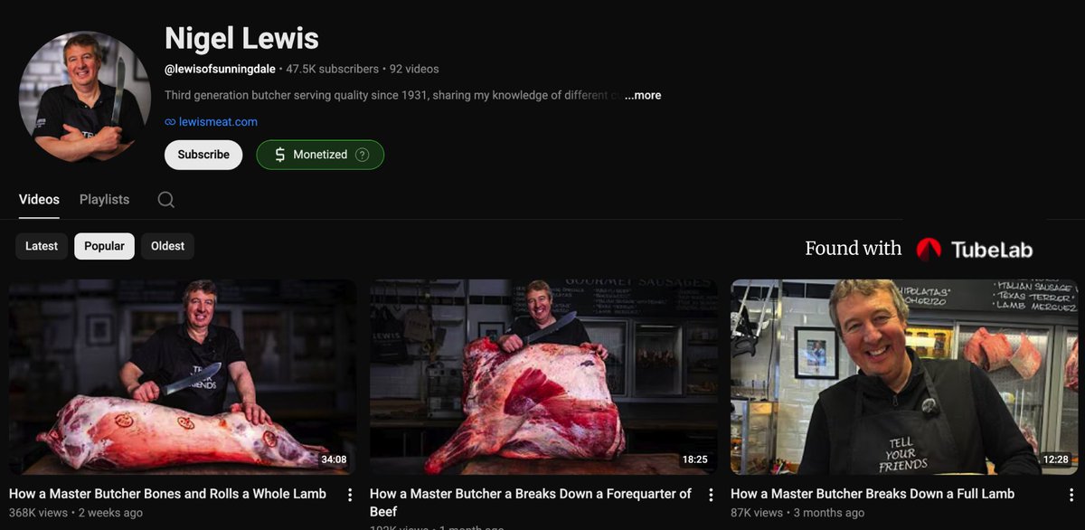 TubeLabHQ's tweet photo. DON'T LEAVE MONEY ON THE TABLE

Here's how to make 5 figures in YT alone this SUMMER.

1) Craft Butchery Education | 47K subs | $4K/month AdSense | 703K monthly views.

Their audience: home cooks watching a 3rd-generation butcher break down whole animals.

The #1 comment under every video: "But what do I do with this cut?"

Nothing to buy. No answer.

(Bookmark this)👇🧵