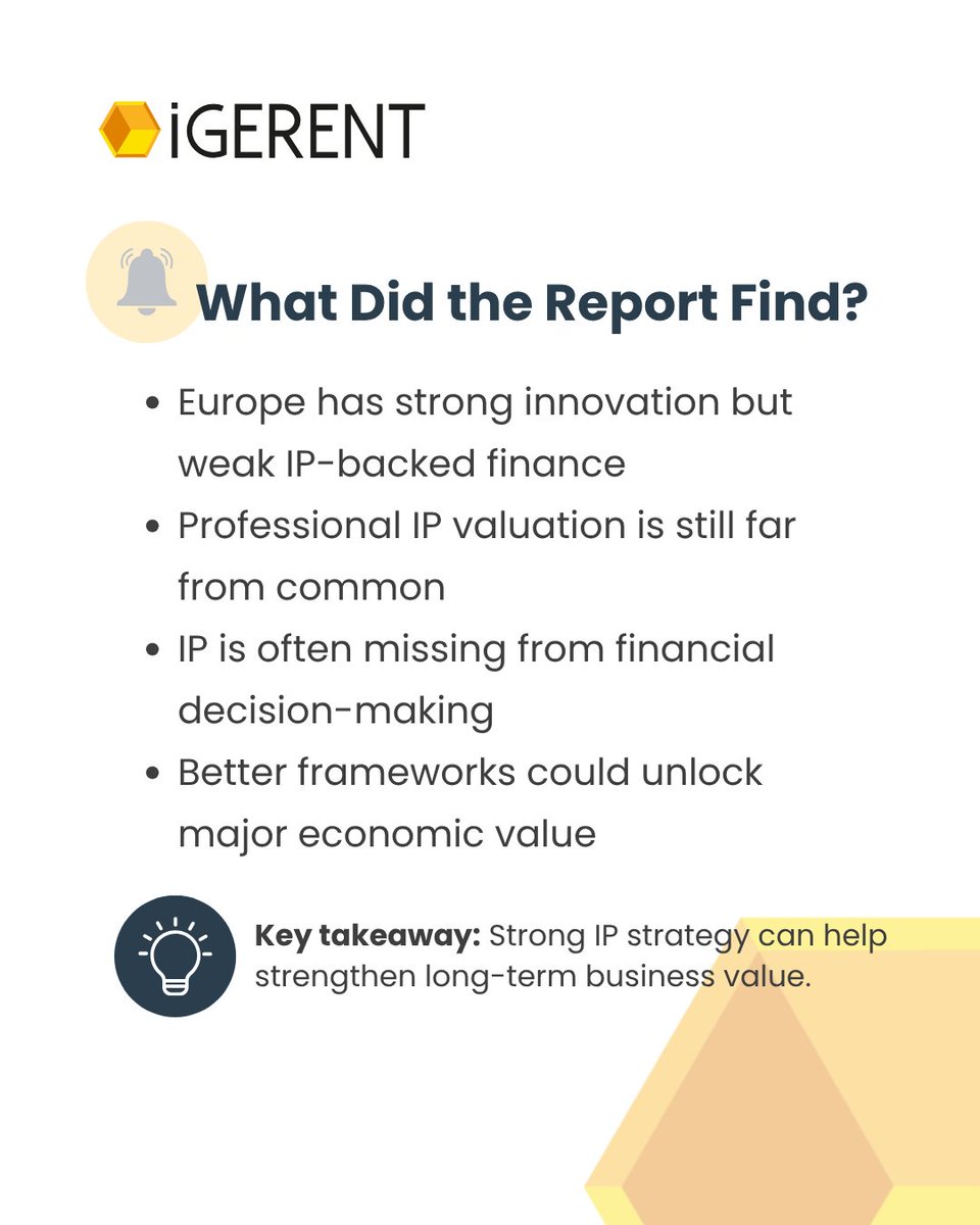 igerent's tweet photo. Could IP help unlock more financing in Europe?

A new EUIPO report suggests yes, but many firms still underuse it as a business asset.

If you need help protecting your IP, contact us for a free consultation.

👉 https://t.co/AcS126mxfb

#EUIPO #IntellectualProperty https://t.co/0jYWnTf13U