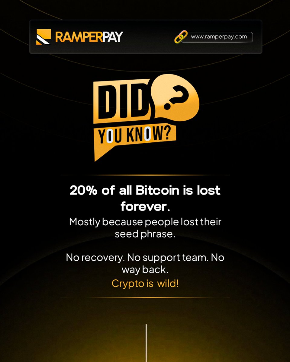 RamperPay's tweet photo. 20% of BTC is already lost forever.
Don't add your wallet to the statistics.
Secure your seed phrase , always. https://t.co/hNnqGweKc2