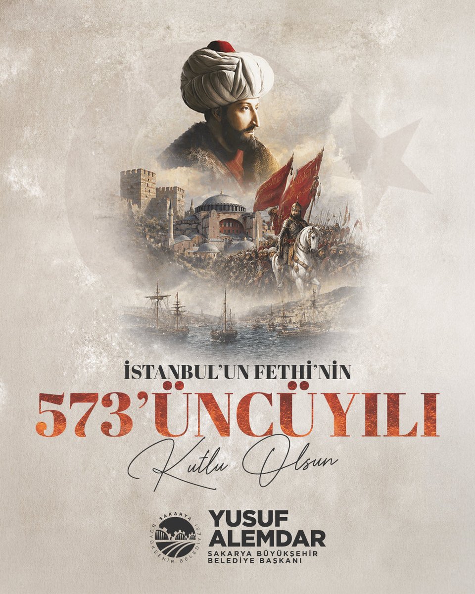 sbYusufAlemdar's tweet photo. İstanbul’un fethi; inancın, azmin ve kararlılığın tarihe altın harflerle yazıldığı büyük bir zaferdir. 

Fatih Sultan Mehmet Han ve kahraman ordusunun 573 yıl önce gerçekleştirdiği bu kutlu fetih, bir çağın kapanıp yeni bir çağın açılmasına vesile olmuştur. 

Medeniyetimizin simgesi olan bu büyük zaferin yıl dönümünde, ecdadımızı rahmet, minnet ve dualarla yad ediyorum.