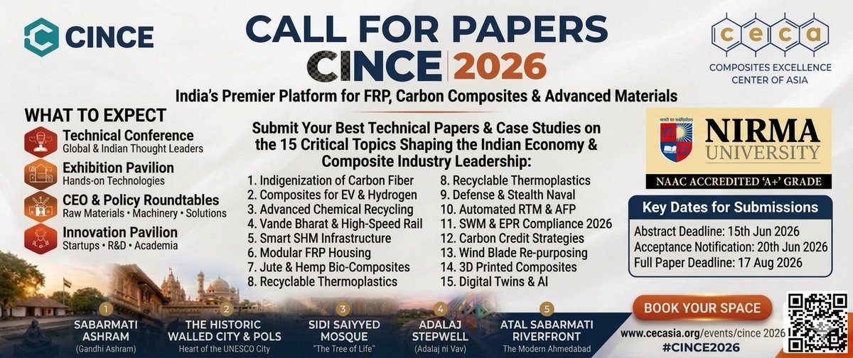 AsiaCeca's tweet photo. Register today to become the witness of the Latest developments in the Advanced Composites - Register today online as a participant or submit abstract if you are a researcher in CINCE 2026 (15th and 16th Oct 26). Register at - https://t.co/y2oqpxBdV3
WhatsApp -89800988811 https://t.co/sgAAE8iyIW