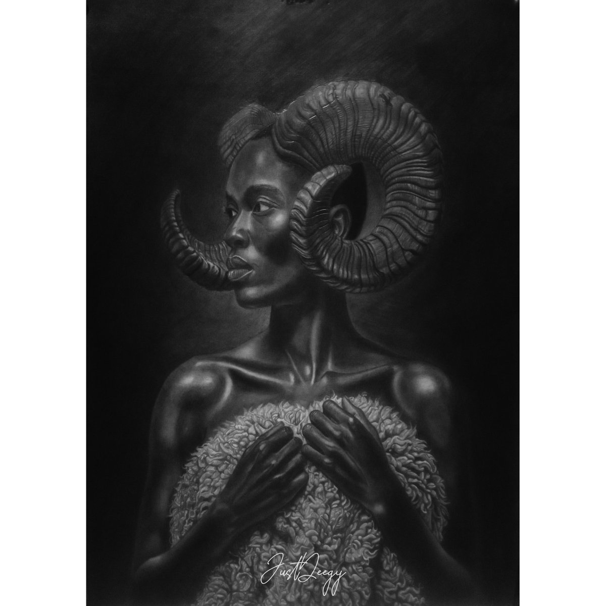 JustDeegy's tweet photo. BENEATH THE WOOL
_____________________
A reflection on duality. Beneath every appearance of innocence lies a deeper human nature, not necessarily wicked, but raw, powerful &amp; impossible to erase. The wool may hide it, but the horns reveal that it is still there, waiting to be seen https://t.co/m31mcF1arV