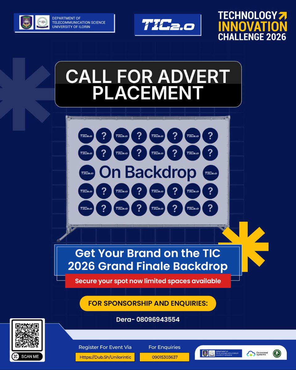 tic_uil's tweet photo. Get your brand in the spotlight! πΈ
Limited advert slots are now open for the TIC 2.0 Grand Finale backdrop. Every photo and interview captured on June 4th could feature YOUR business.
Secure your spot: Dera (08096943554)
Multipurpose Hall | June 4 | 9:00 AM
#TIC2.0 https://t.co/0GTy0LxXKg