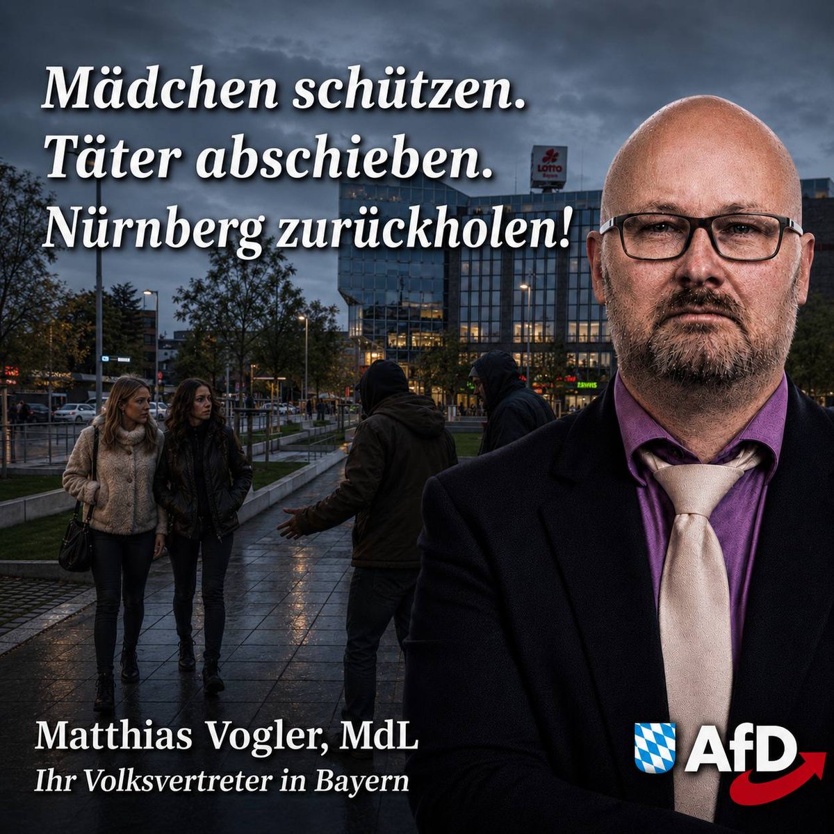 MatthiasVogler2's tweet photo. Mädchen schützen. Täter abschieben. Nürnberg zurückholen! Minderjährige sollen in #Nürnberg mit Drogen abhängig gemacht und sexuell ausgebeutet worden sein. Den Opfern gilt meine volle #Solidarität. Wer #Straftaten begeht, muss hart bestraft und konsequent #abgeschoben werden. https://t.co/ak0ihHBQRs