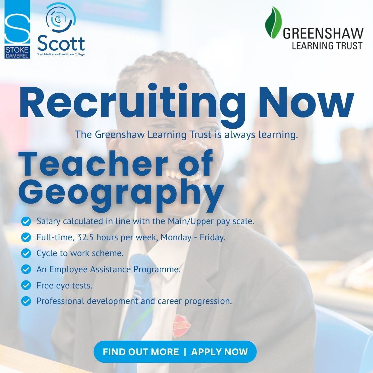 gltrecruitment's tweet photo. With the resignation deadline just days away, now could be the time for your next move.

At @GreenshawTrust, we support our staff to grow, develop, and thrive through a culture of Always Learning.

Discover our current vacancies below.

#AlwaysLearning #TeachingJobs #Education https://t.co/Js0JV1RW5L