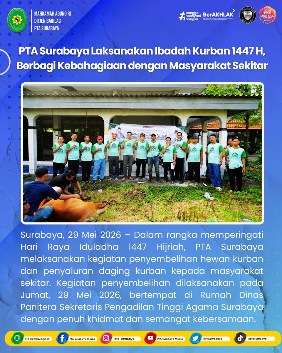 PTASurabaya's tweet photo. PTA Surabaya Laksanakan Ibadah Kurban 1447 H, Berbagi Kebahagiaan dengan Masyarakat Sekitar

Selengkapnya : https://t.co/XzpRQss2xZ https://t.co/vZubKmwRIk