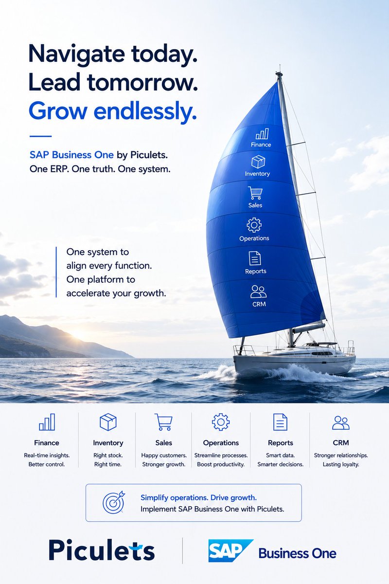 PiculetsLimited's tweet photo. One ERP. One Truth. One System.
Ready to scale smarter?
📩 DM us for a free SAP Business One consultation.
#SAPBusinessOne #SAPB1 #ERP #DigitalTransformation #BusinessGrowth #SMB #Piculets #CRM #InventoryManagement #Finance #Manufacturing https://t.co/YxJgGclWeG