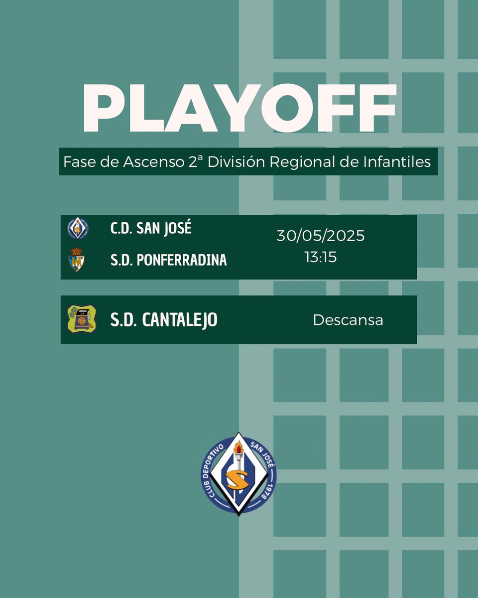 CDSanJoseBase's tweet photo. 🗓️ Jornada 3 de la Fase de Ascenso a 2ª División Regional de Infantiles. 

🔜 Mañana sábado 30 de Mayo, a las 13:15 ⏰

🏟️ En el C.M. San Andrés 

💚 ¡Vamos San José! 💚

#SomosSanJosé #LaPasiónQueNosUne https://t.co/R4Q8t93K23